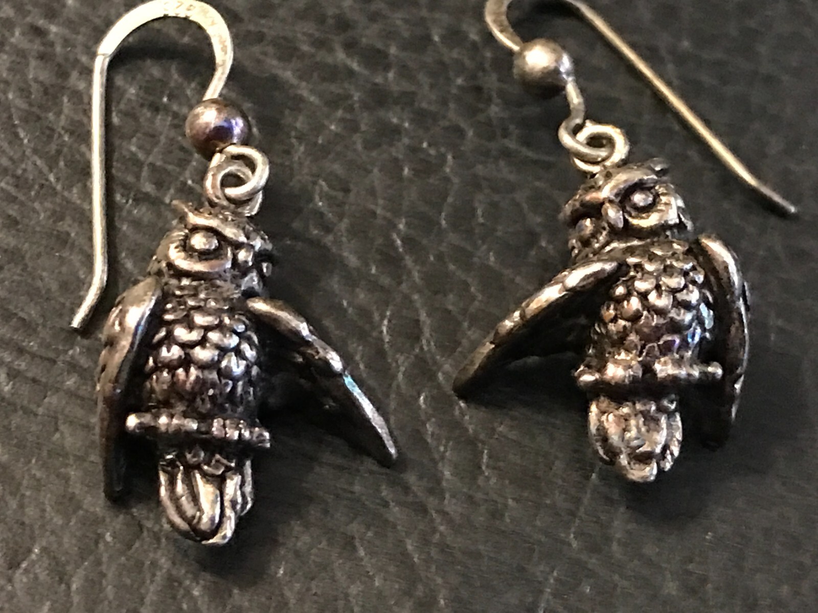 Sterling Silver Vintage PETER STONE 3D Wing Out Owl Earrings PSCL