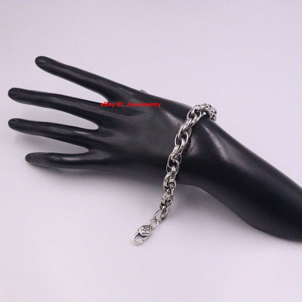 Real 925 Sterling Silver Bracelet 8.5mm Siz-word Oval Link Men’s Chain 8.26″ L