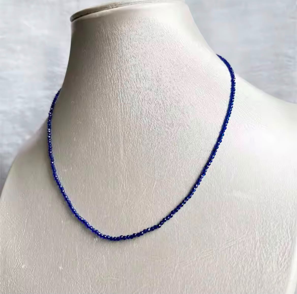 2mm Natural Blue Sapphire Spinel Necklace Faceted Healing Stone 35-55cm