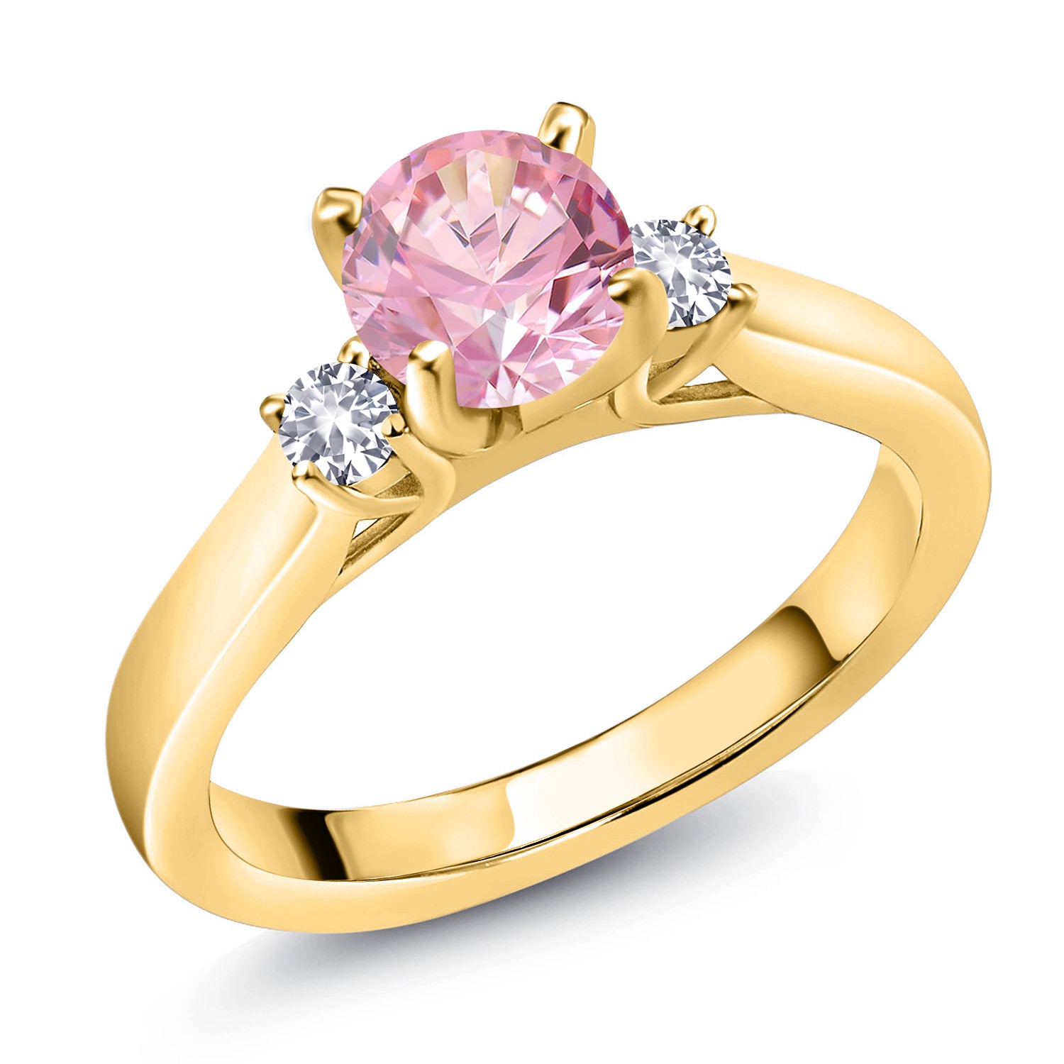 18K Yellow Gold Plated Silver Pink Zirconia and White Created Sapphire 3-Stone