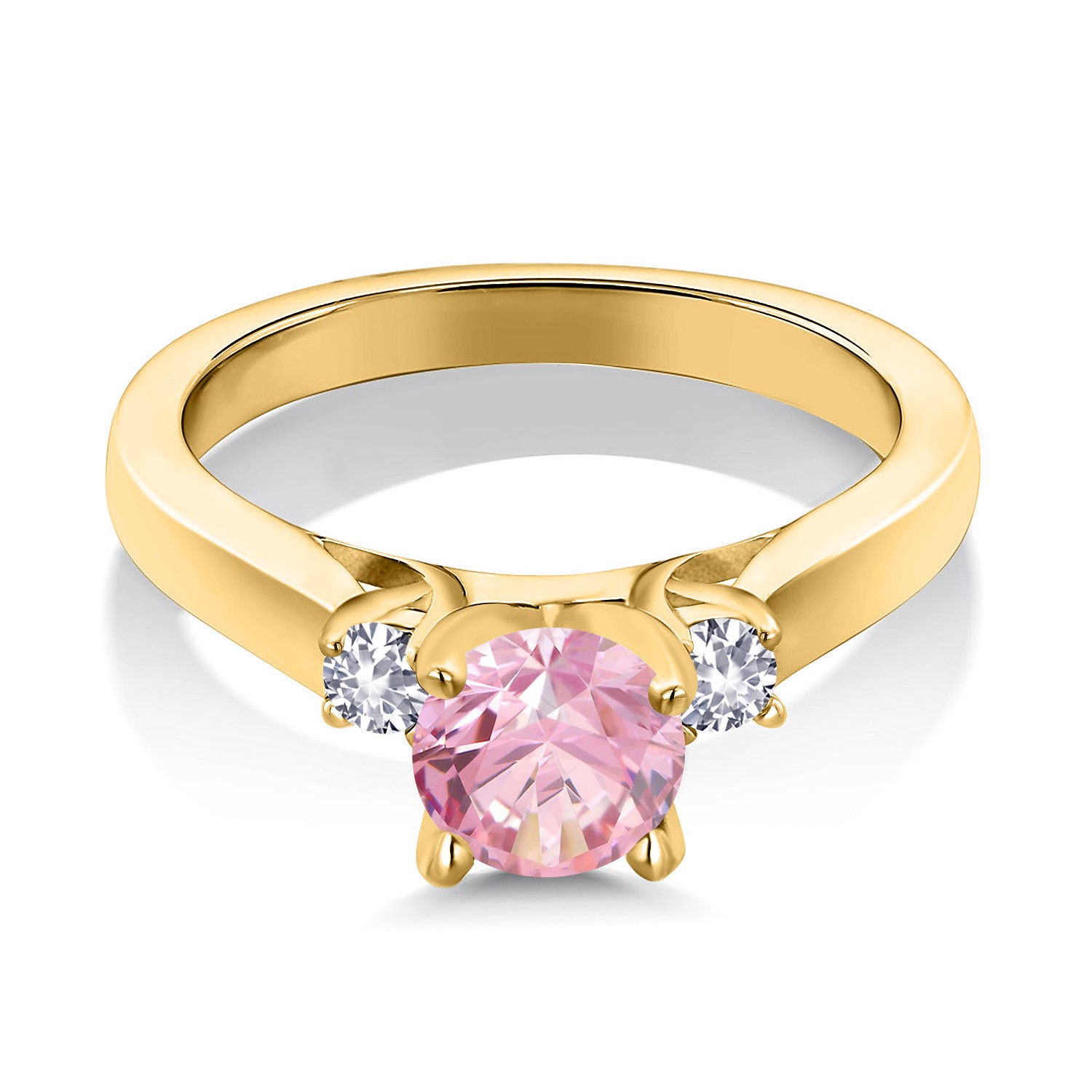 18K Yellow Gold Plated Silver Pink Zirconia and White Created Sapphire 3-Stone