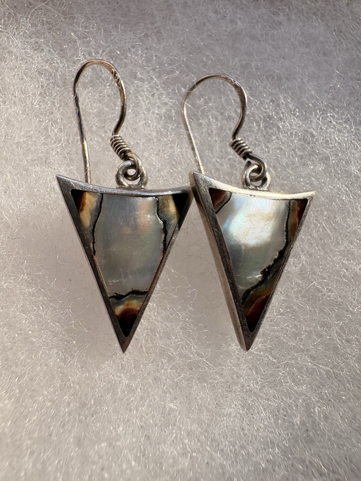 Sterling Silver 925 Abalone Triangle Dangle Earrings 3/4 Inch 3/4 Drop