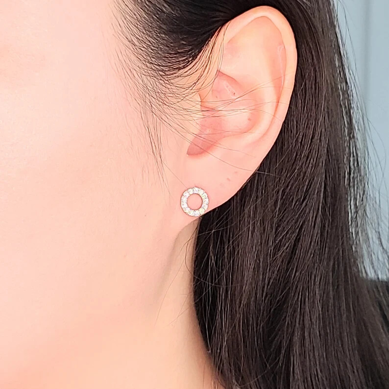 Open Round Stud Earrings 0.60TCW Round GH/SI Natural Diamond In 14k White Gold