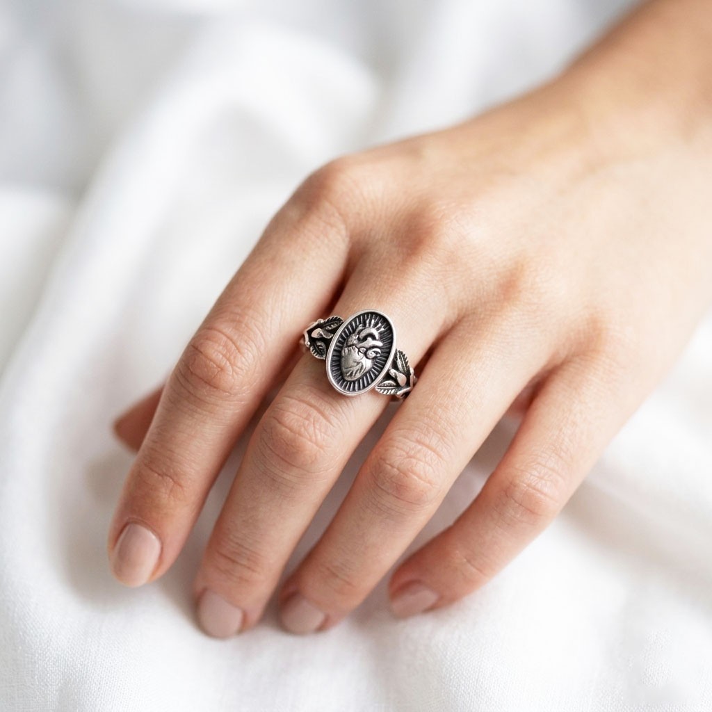 Anatomical Heart Women Gothic Vintage Love Organ 925 Sterling Silver Ring