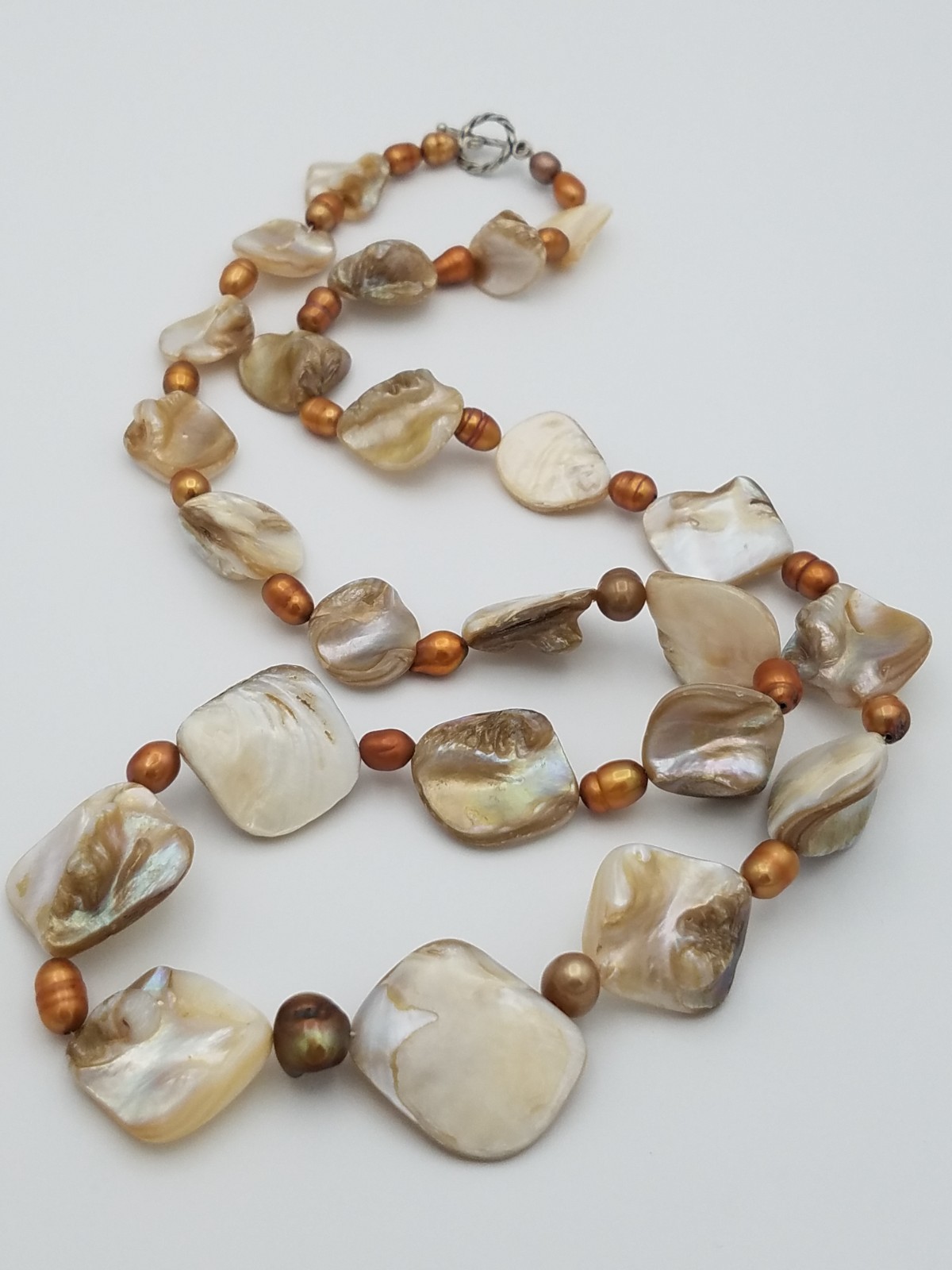 Vintage Golden Mother of Pearl Baroque Golden Pearls Long Necklace 37 in