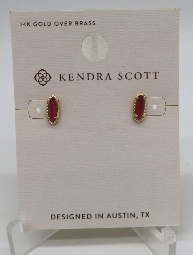 Kendra Scott Emma Stud Earrings Marbleized Hot Pink Illusion 14K Gold Over Brass
