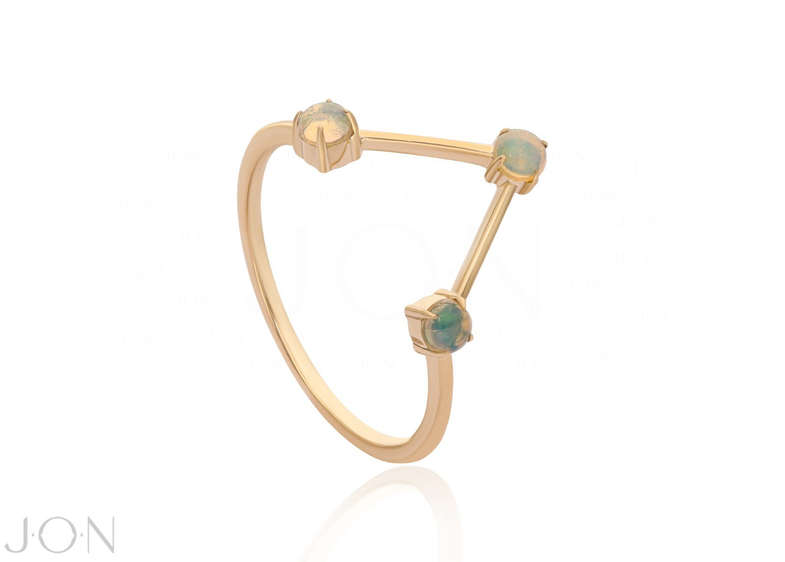 14K Yellow Gold Multi-Stone Engagement Ring-Opal/moonstone/pearl/turquoise
