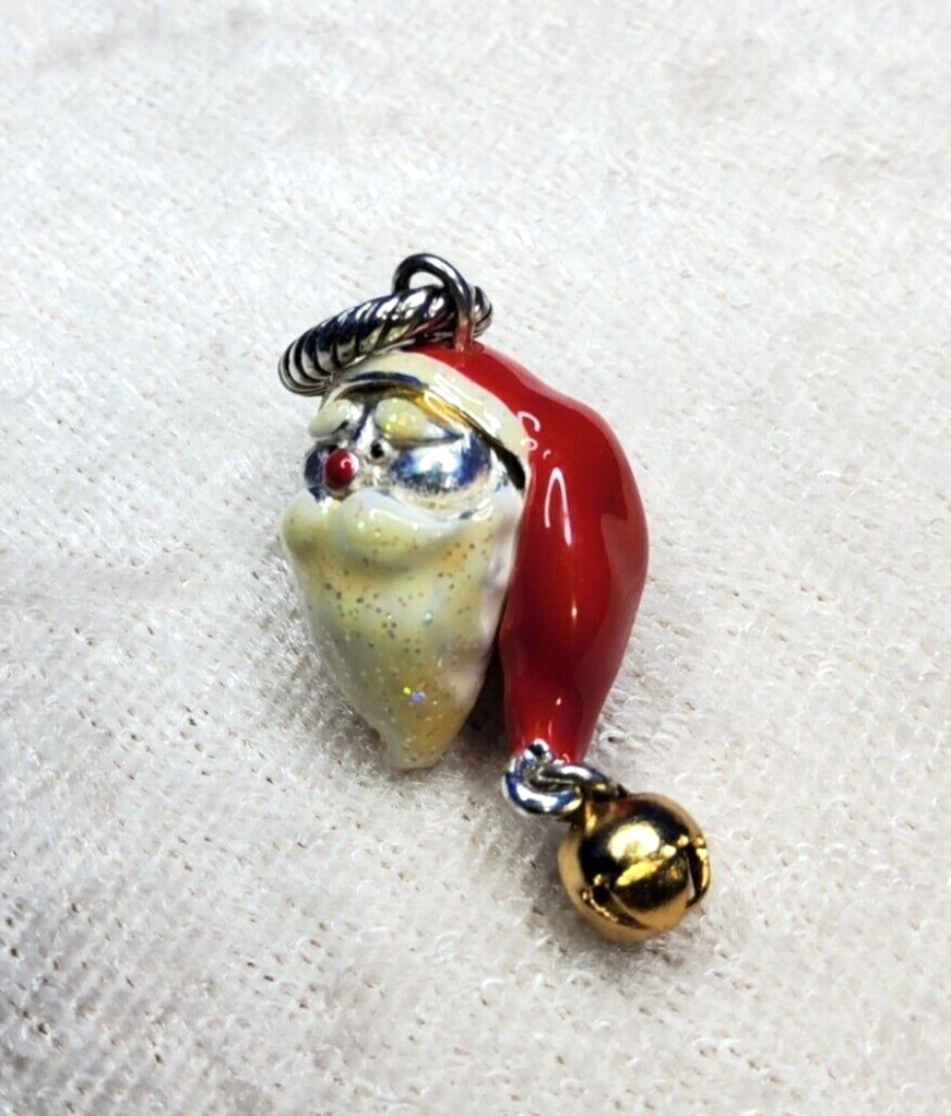 vintage metal and enamel red, white santa claus gold color bell pendant/charm