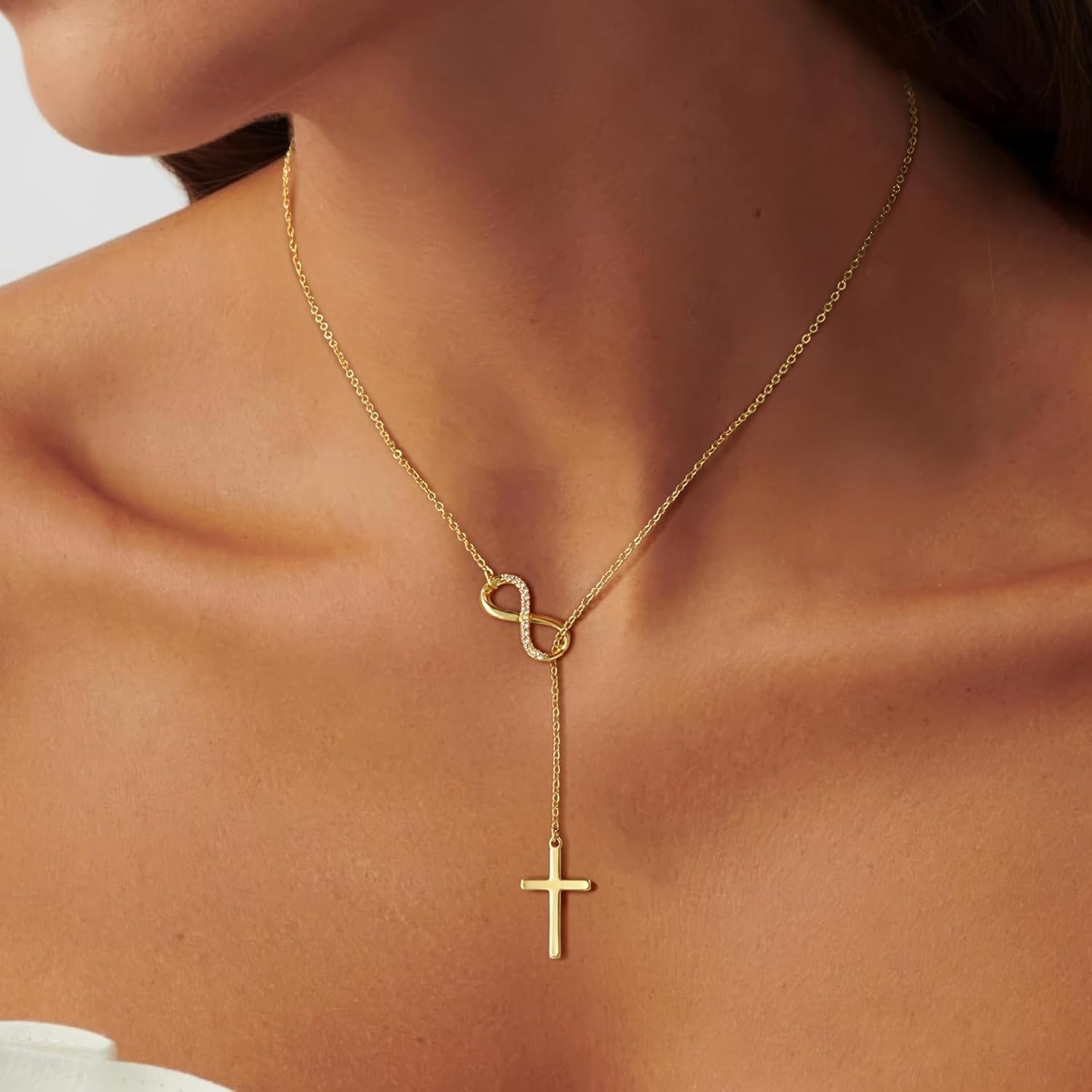 Versatile 14K Gold Plated Cross Necklace – Adjustable Chain for Every Occasion