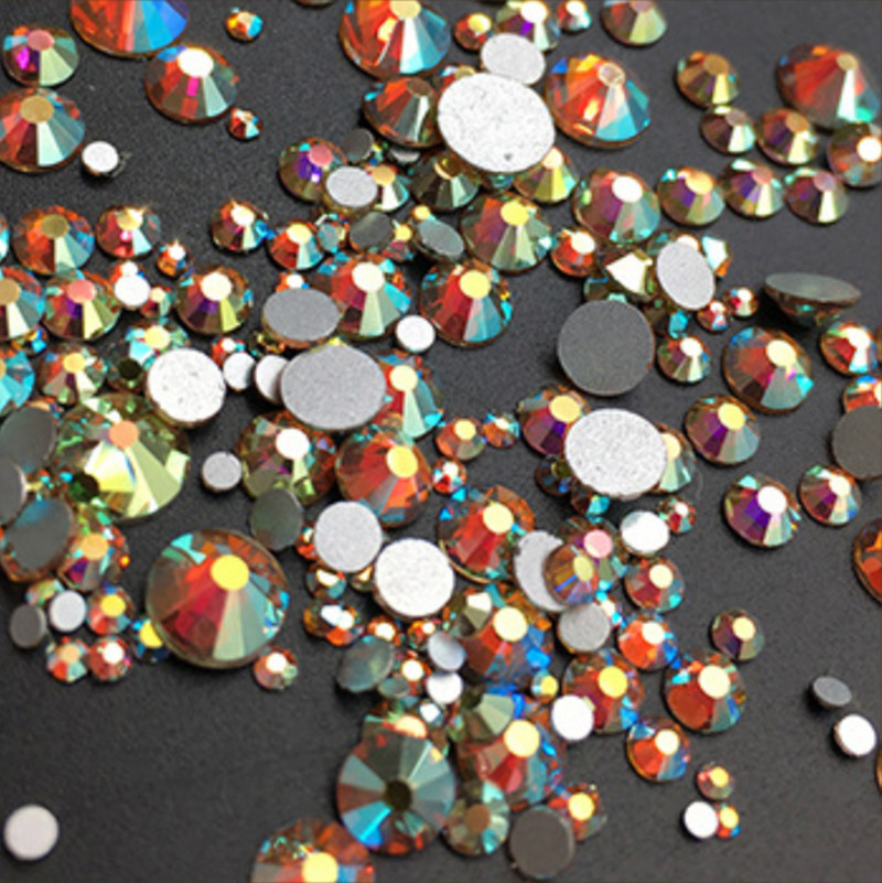 1440pcs Mix Size Glass Crystal Colour Rhinestones FlatBack Round Nail Art Stones
