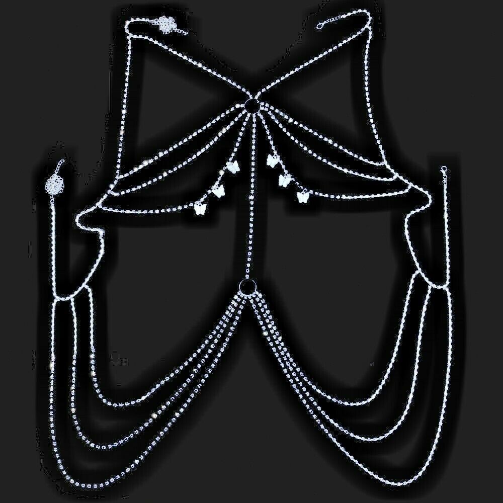 Hot Body Chain Jewelry Lingerie Bra Set Tassel Sexy Rhinestone Bikini Crystal