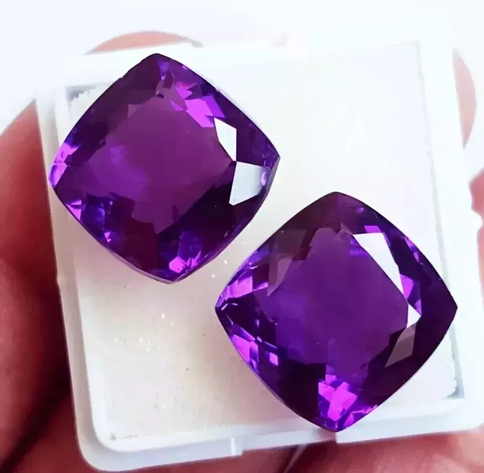 Natural 25+ Ct Purple Tanzanite Cushion Cut Pair Loose Gemstone 2 Pcs Certified