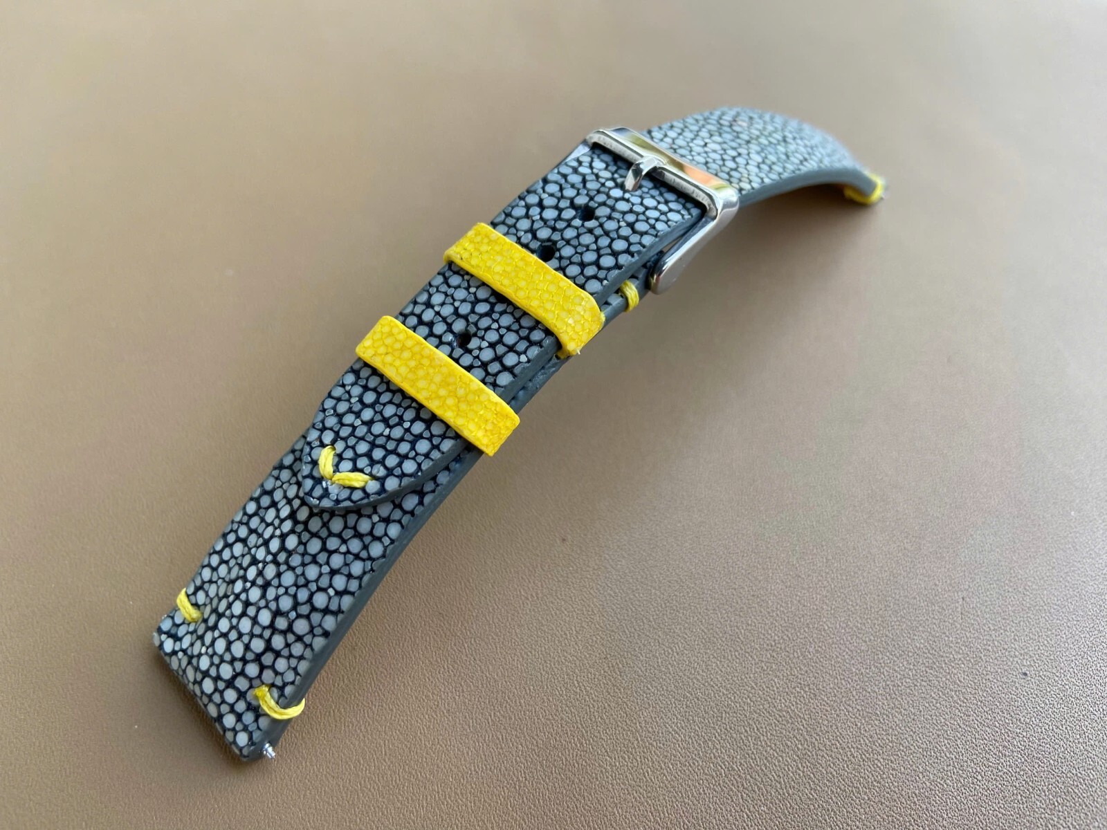 Black Stingray Leather Watch Strap Band, Size 18mm 19mm 20mm 21mm 22mm 24mm 26mm