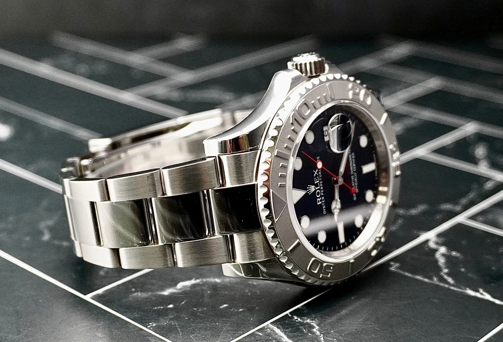 Rolex 40mm Yacht Master SS Platinum Bezel Blue Dial Mens Watch 116622 Box Card