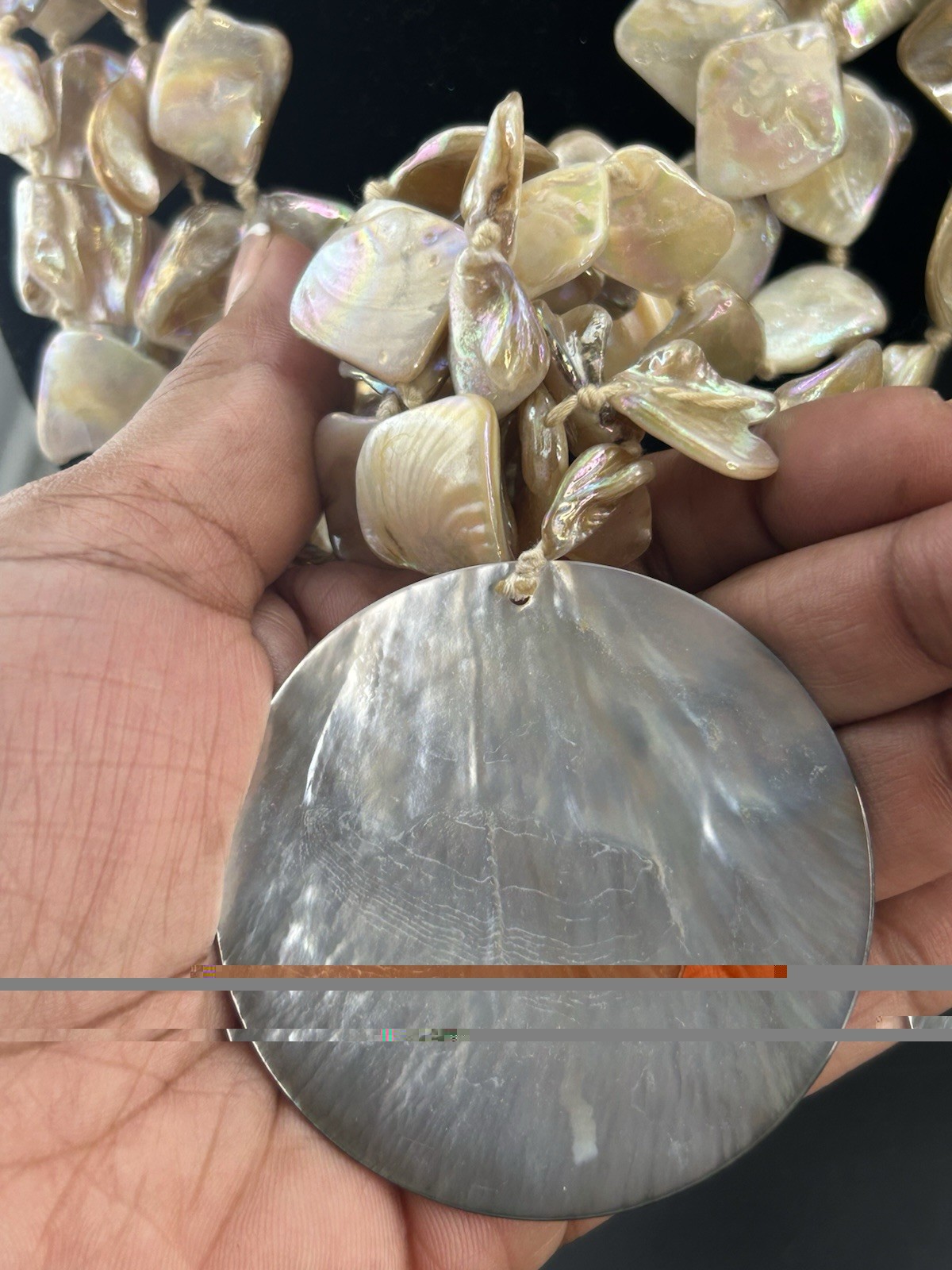 Gardenia Mother of Pearl Shell Statement Necklace Iridescent Boho Coastal Chic