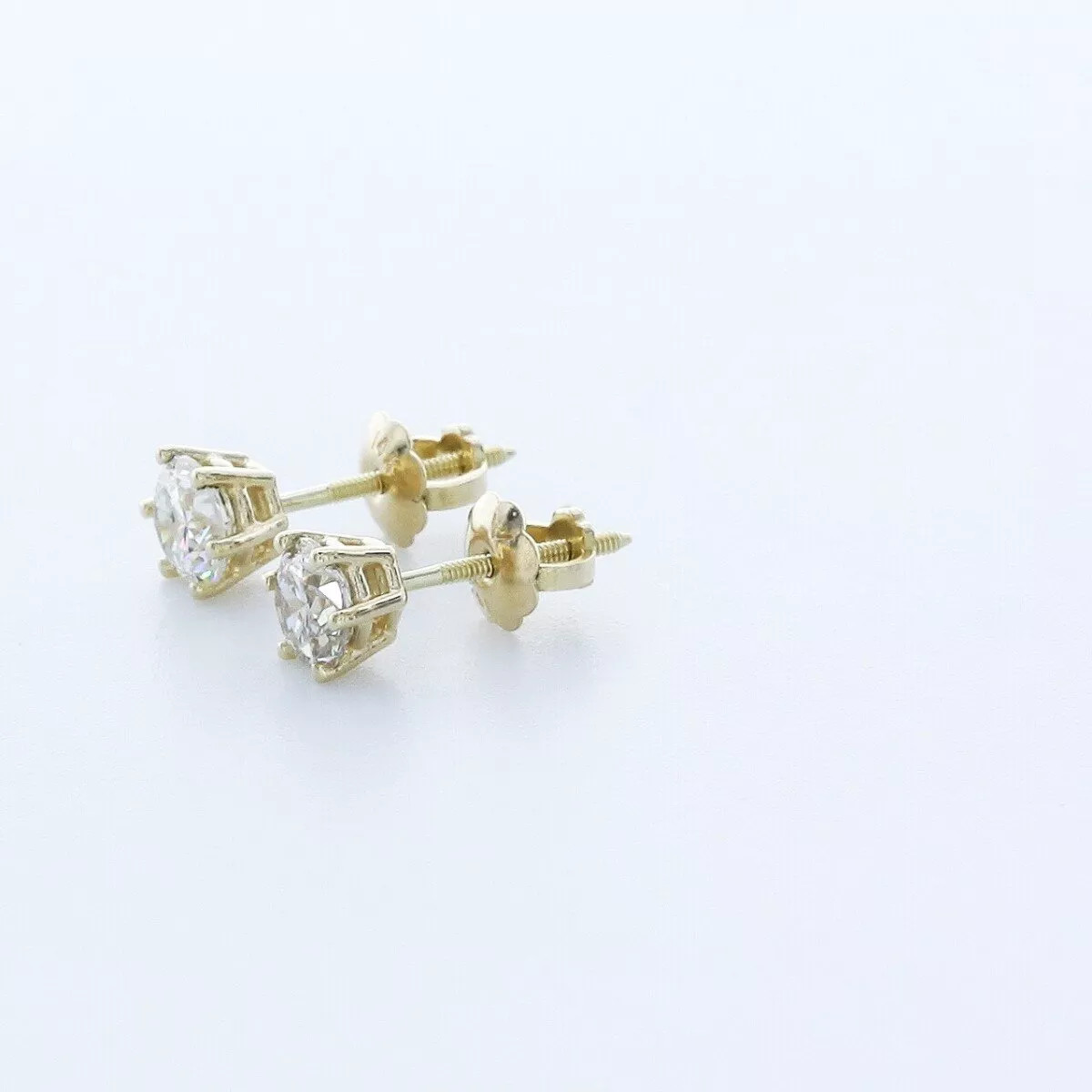 Stud Earrings Solid 14K Yellow Gold Classic 0.94 CT Round Natural Diamond H SI1