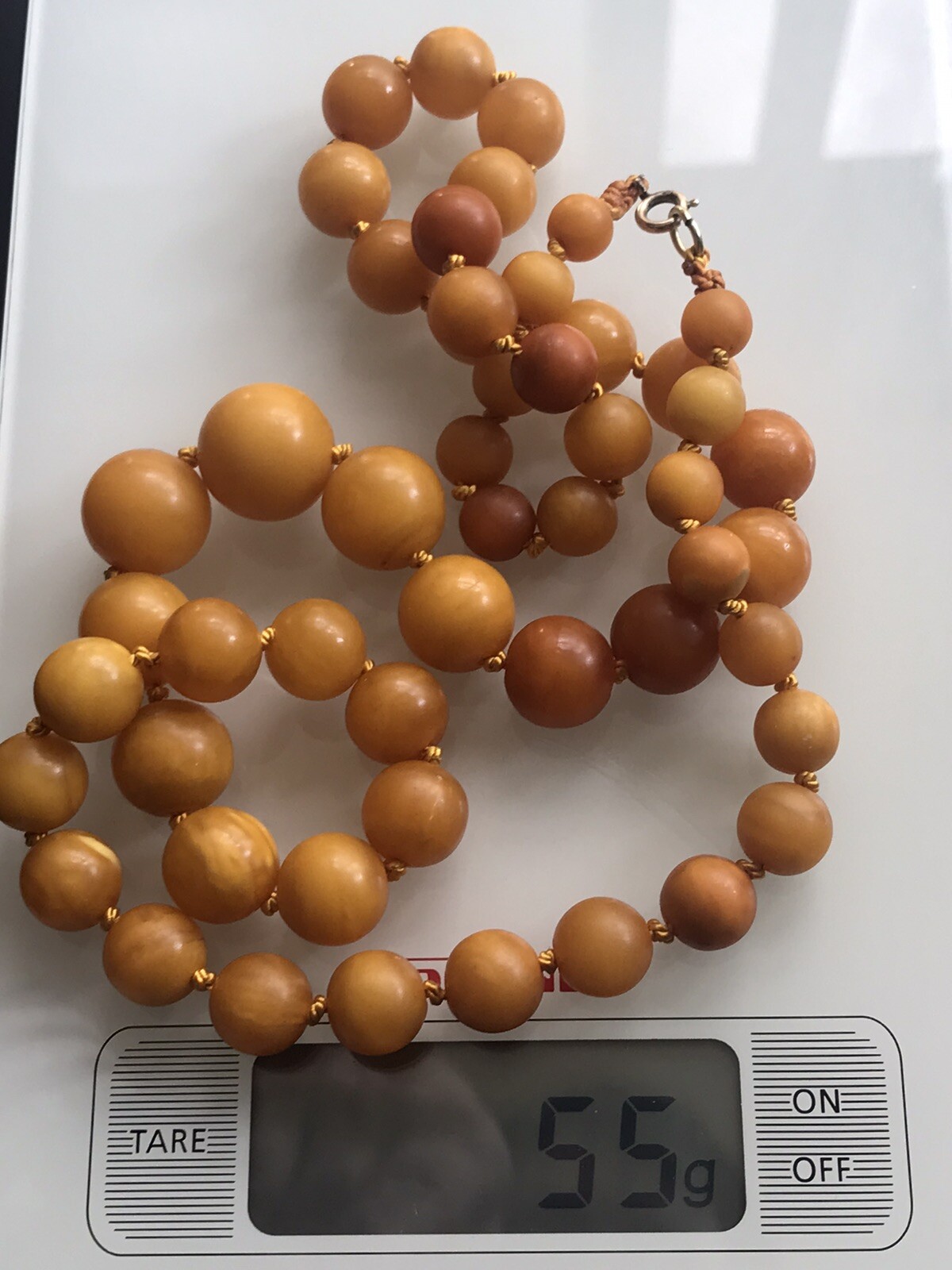 VINTAGE NATURAL BALTIC EGG YOLK BUTTERSCOTCH AMBER NECKLACE BEAUTIFUL SPHERE 55g