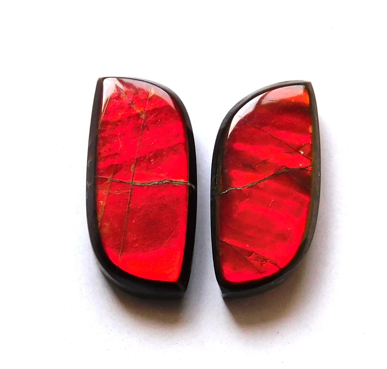 6.40 Cts Natural Ammolite (14mmx6.5mm each) Loose Cabochon Match Pair NA31