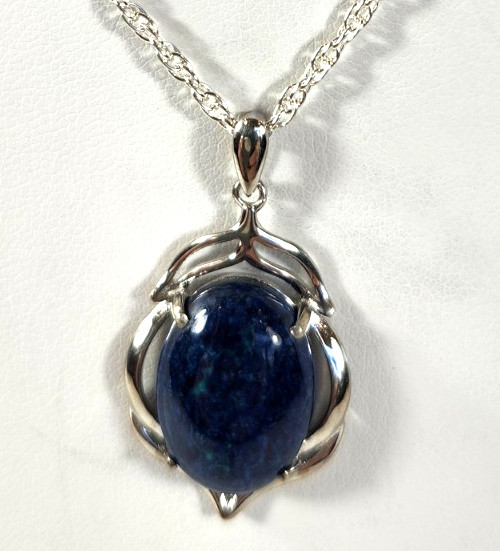 Extremely Rare Dark Blue Shattuckite 13x18mm Oval Sterling Silver Pendant 8010C