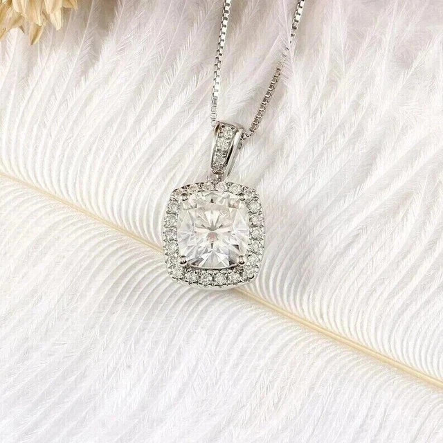 2.25Ct VVS1 Cushion Cut Lab Created Diamond Engagement 14K White Gold FN Pendant