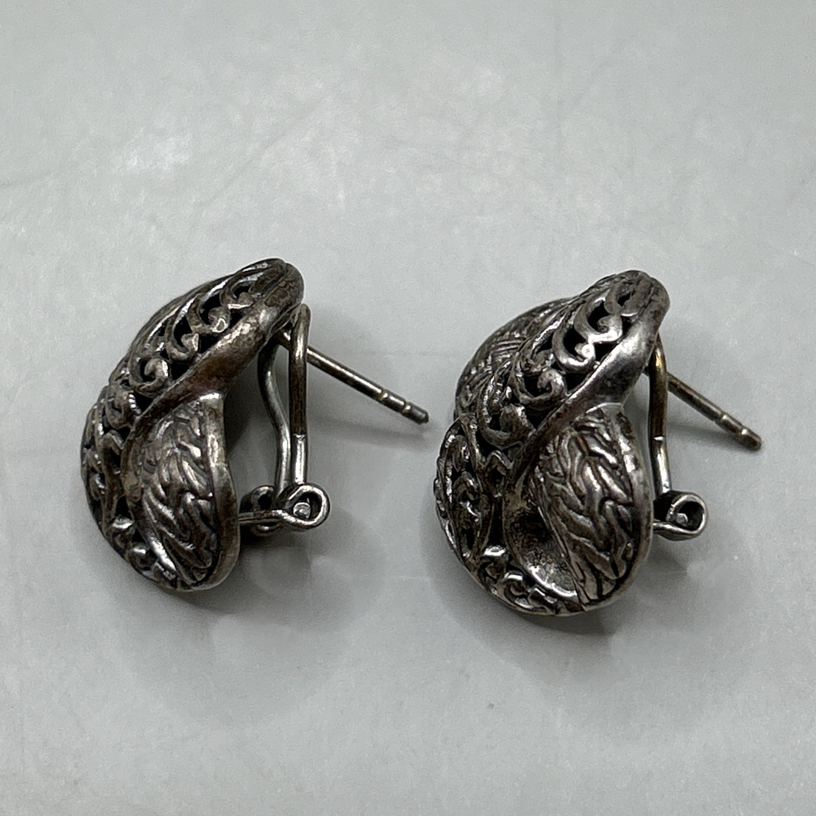 VTG SIGNED SARDA STERLING SILVER 925 BASKET WEAVE FILIGREE FIGURE 8 EARRINGS