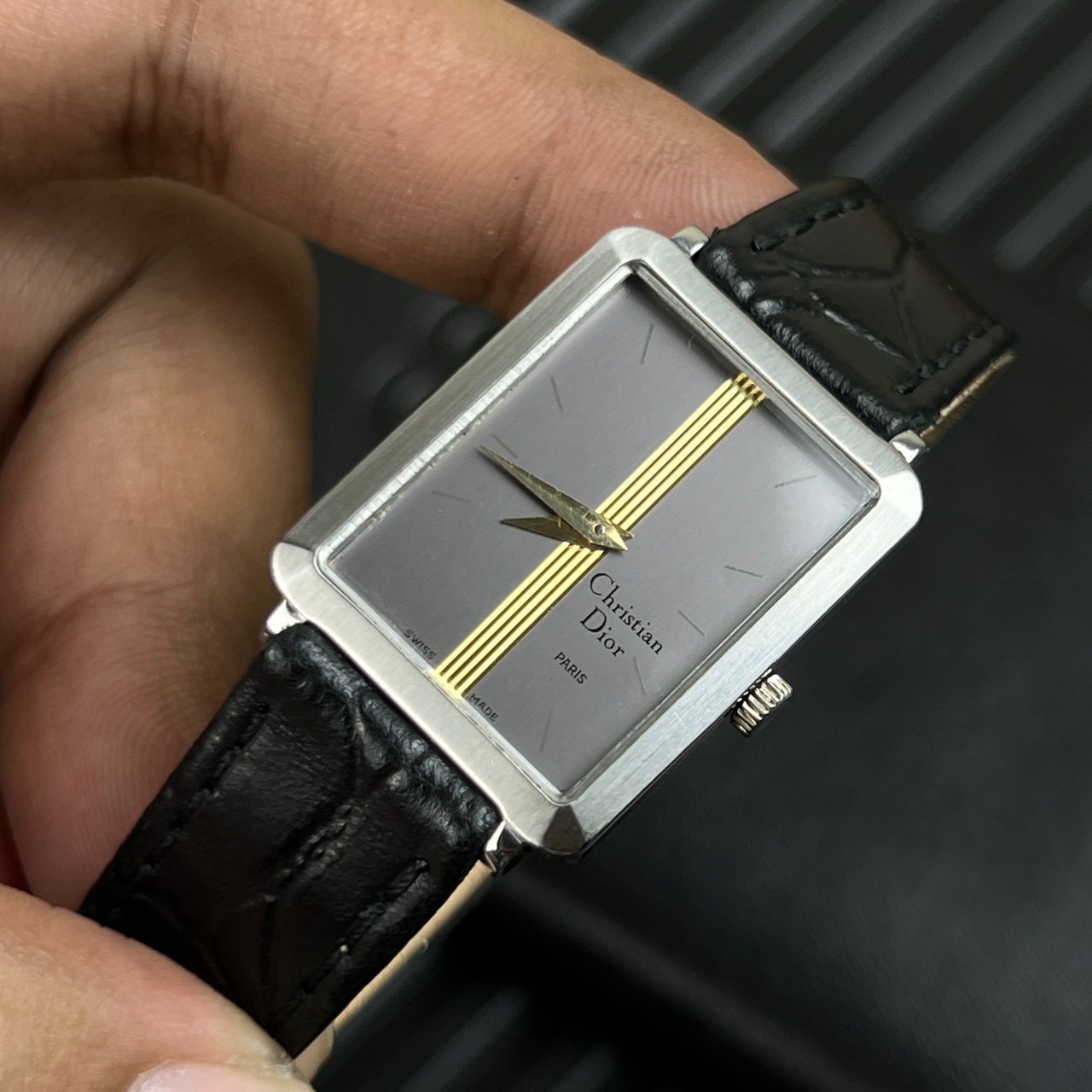 Vintage Christian Dior Rectangular Grey Dial Circa 1970 s’ Manual Winding