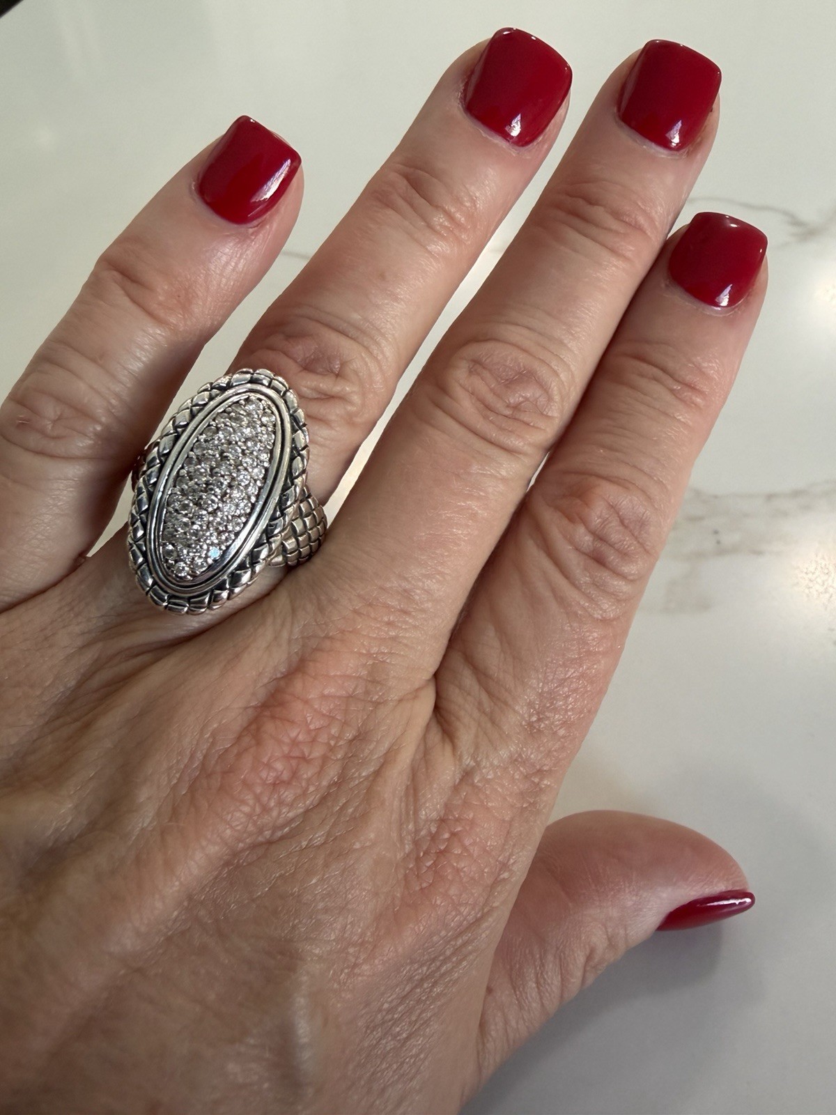 SCOTT KAY Sterling Silver Pave Woven Statement Size 7.5 Bold Cocktail Ring