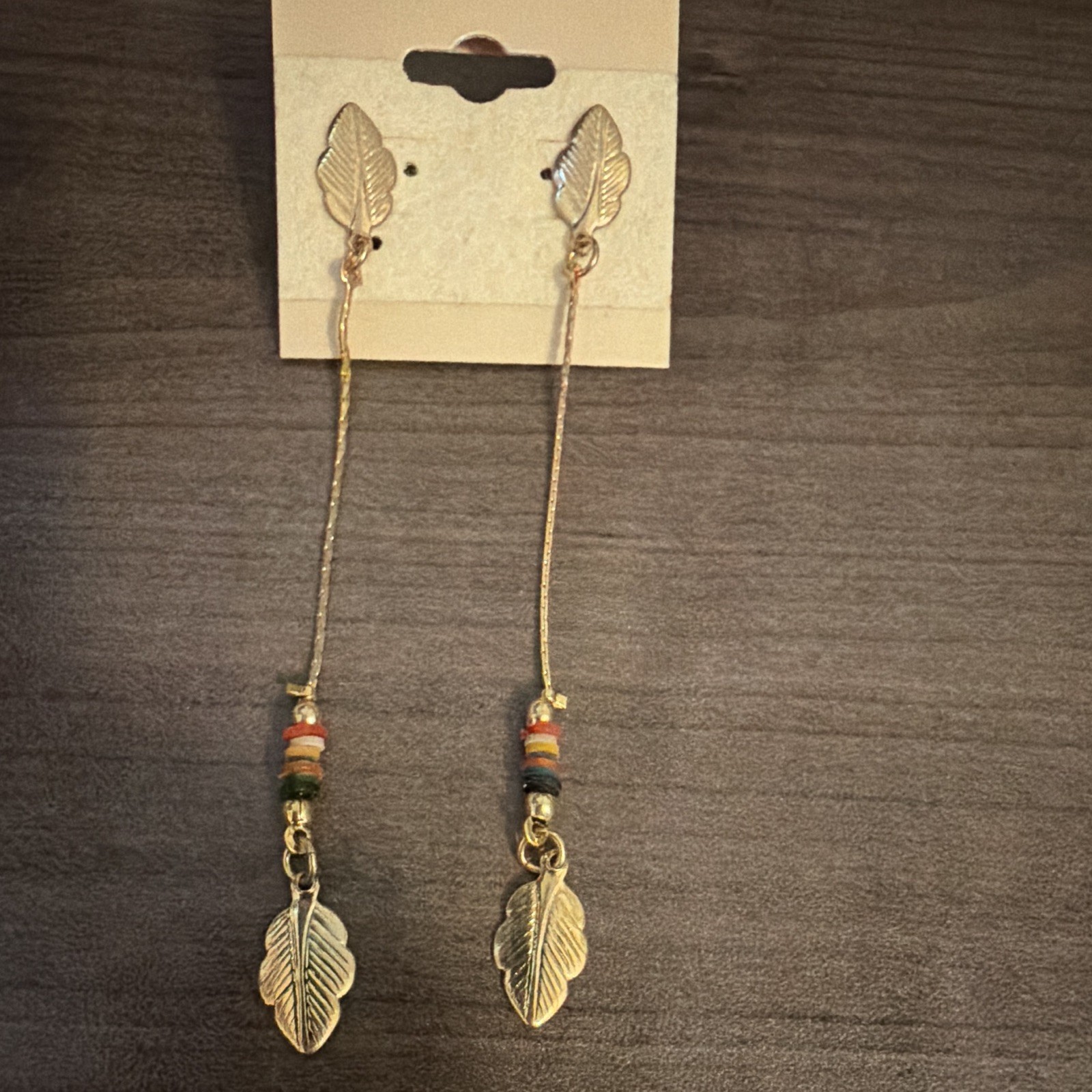 Gold filled Leaf Dangle/Drop Earrings, Multicolor Bead Accents, Butterfly