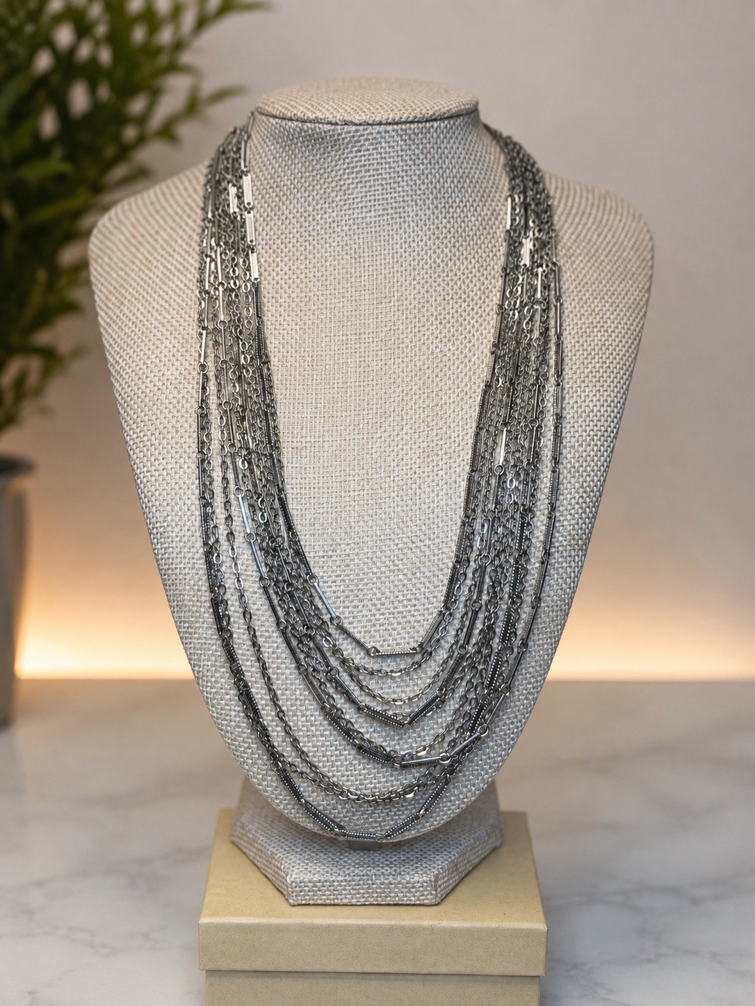 Sarah Coventry Signed Silver Tone Multi Strand Layered Bar Link Necklace