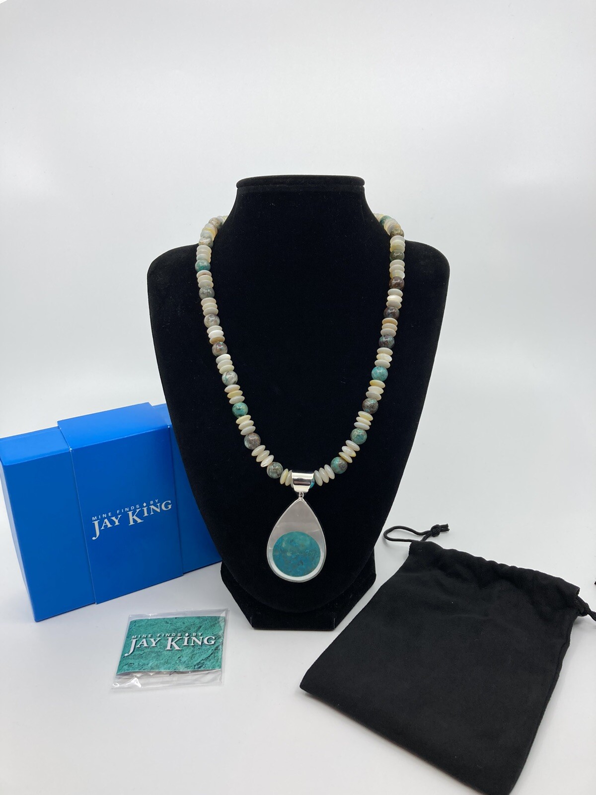 Jay King Mine Find Chrysocolla & Mother of Pearl Pendant Necklace 18″ 385099 NIB