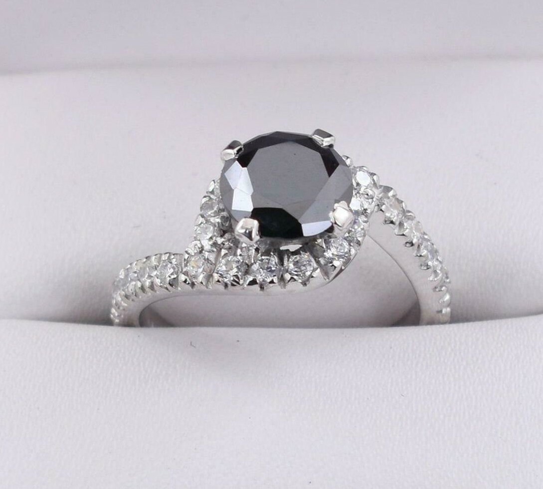 3 Ct Black Diamond Ring Around With White Accents AAA Certified ! Wedding Ring