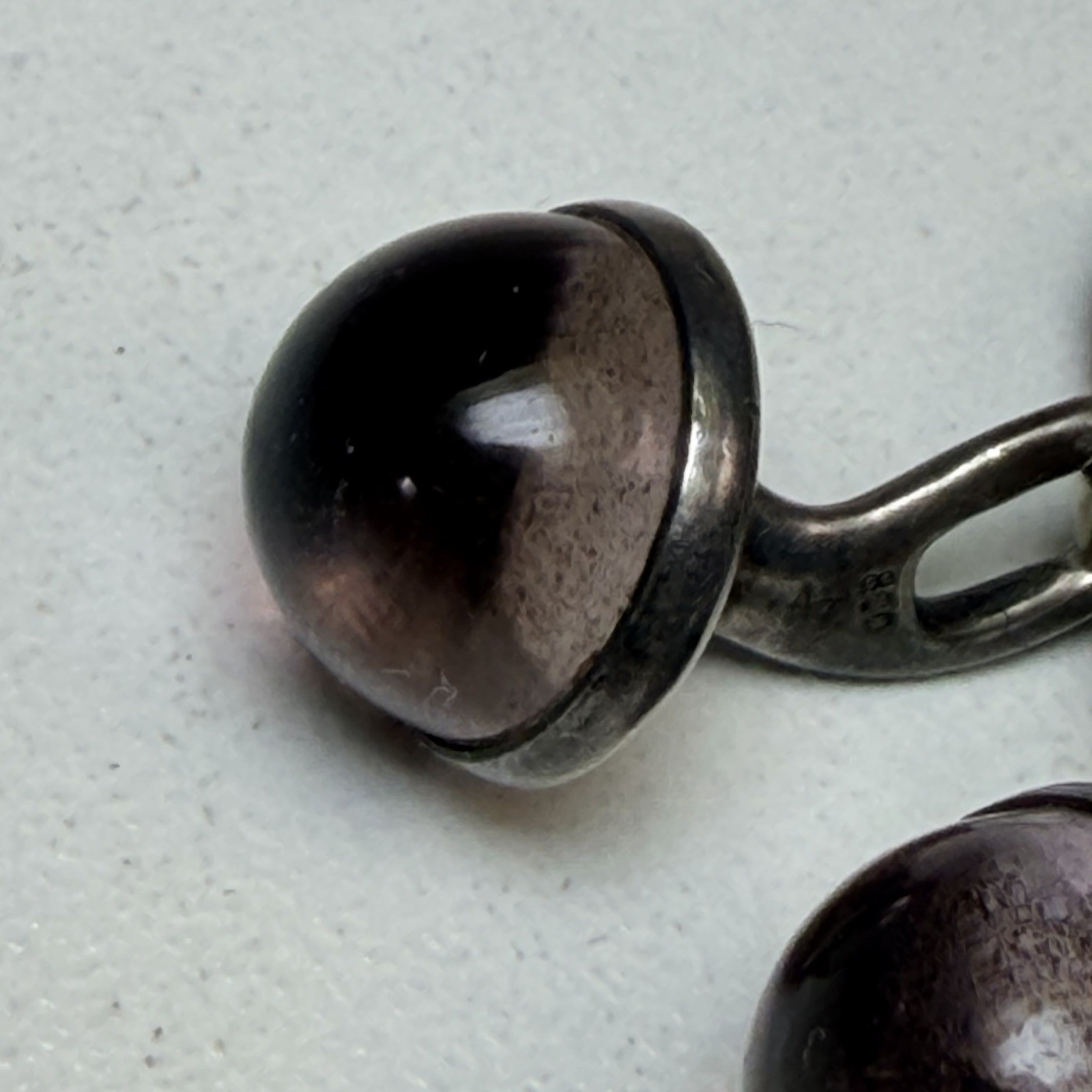 Vintage European 800 Silver Purple Amethyst Domed Glass Cufflinks signed M & P ?