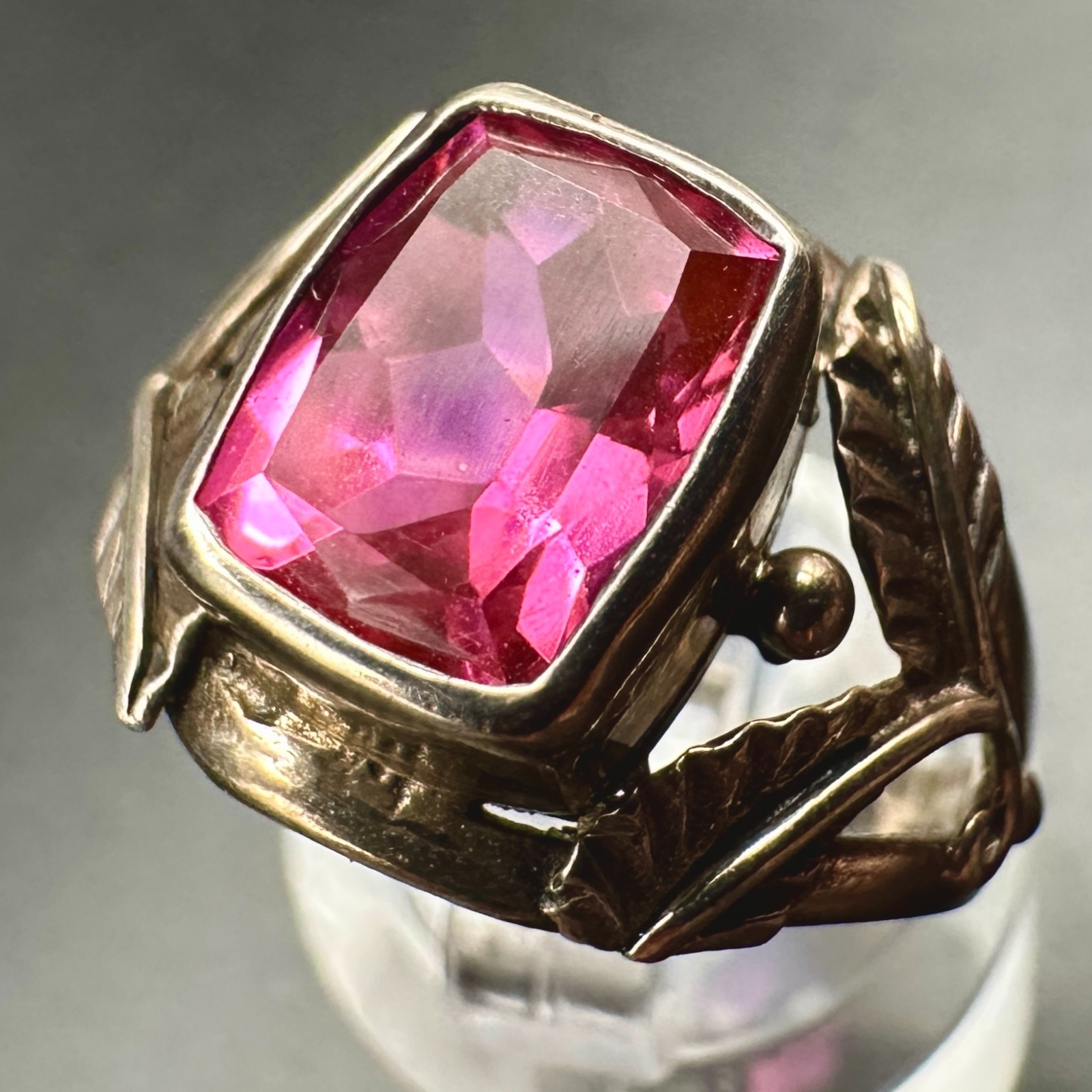 VTG 925 Sterling Silver Ring Flame Fusion Pink Ruby SZ 8 Floral GLOWS