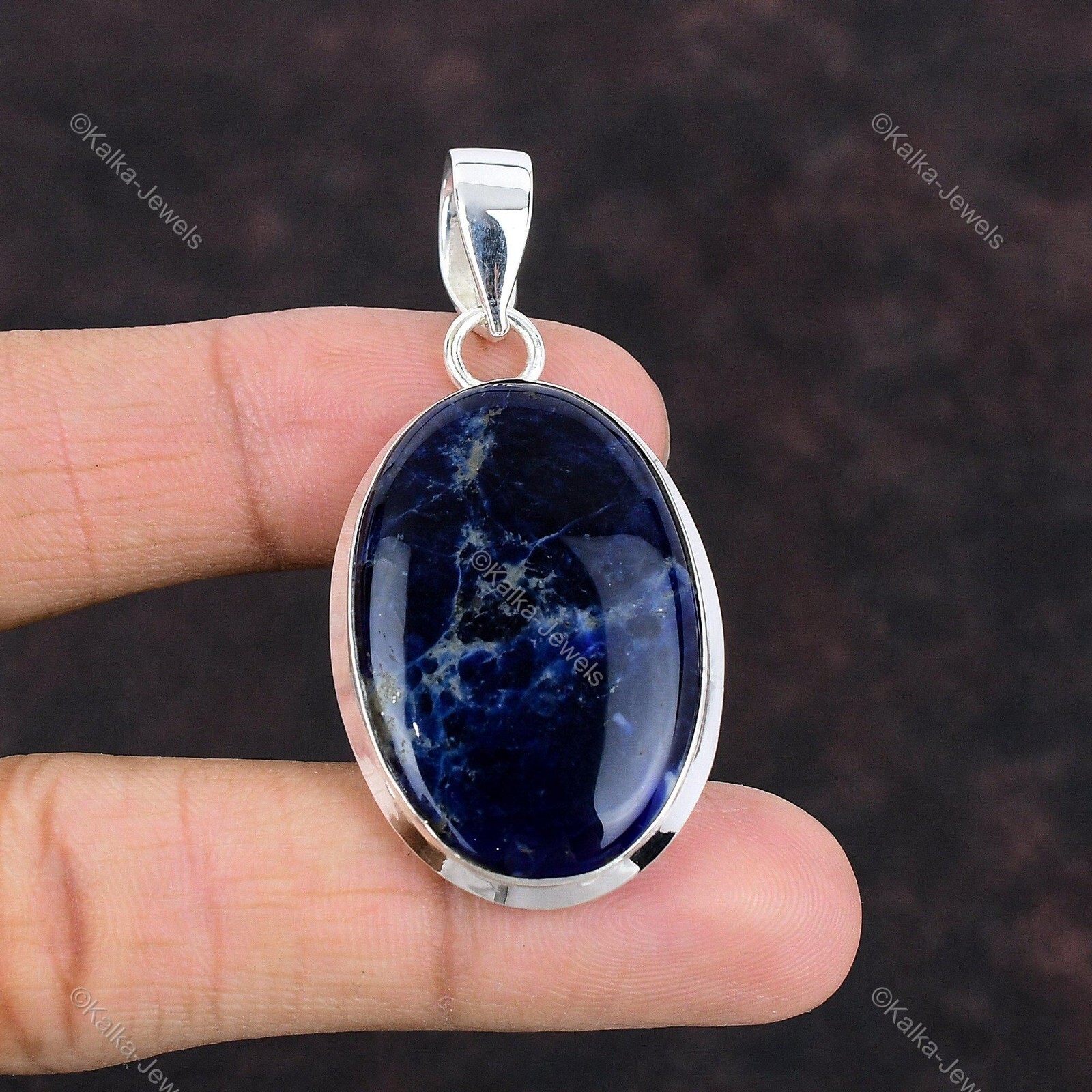 Natural Sodalite Gemstone Pendant Blue 925 Sterling Silver Indian Jewelry