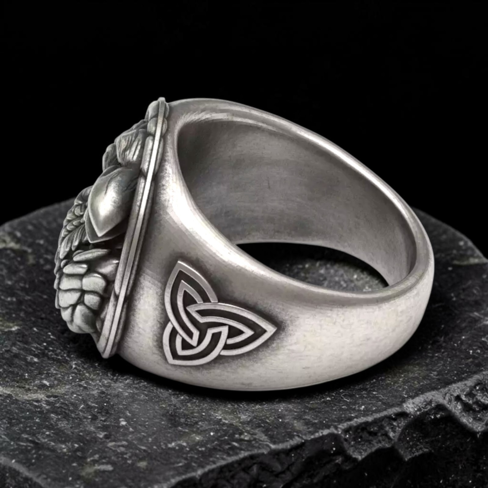 Sterling Silver Viking Raven Ring, Odin Huginn Muninn Norse Signet, Celtic Knot
