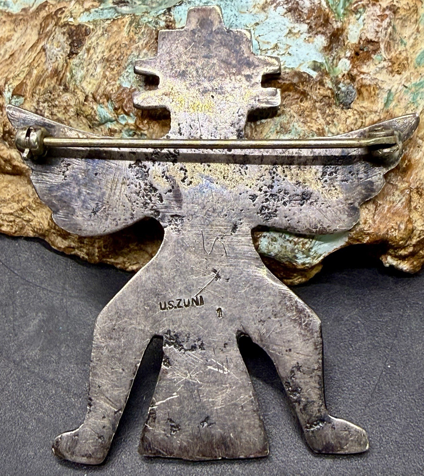 RARE 1930-40’s “U.S ZUNI 1” Signed C.G Wallace Sterling Knifewing Brooch Pin SEE