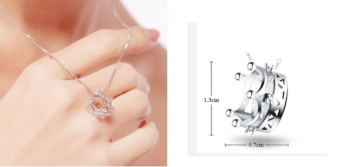 Fashion Royal “Crown” Silver SP Cubic Zirconia Pendant Chain Necklace