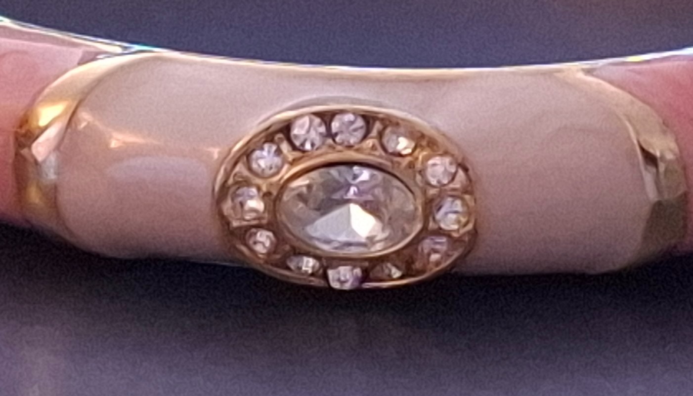 Jewelry Vintage Gold Tone Pink & Ivory Enamel Crystal Adornment Hinged Bracelet
