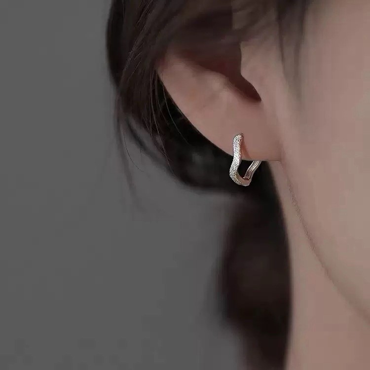 925 Silver Wavy Textured Huggie Hoop Earrings Minimalist Geometric Earrings A64