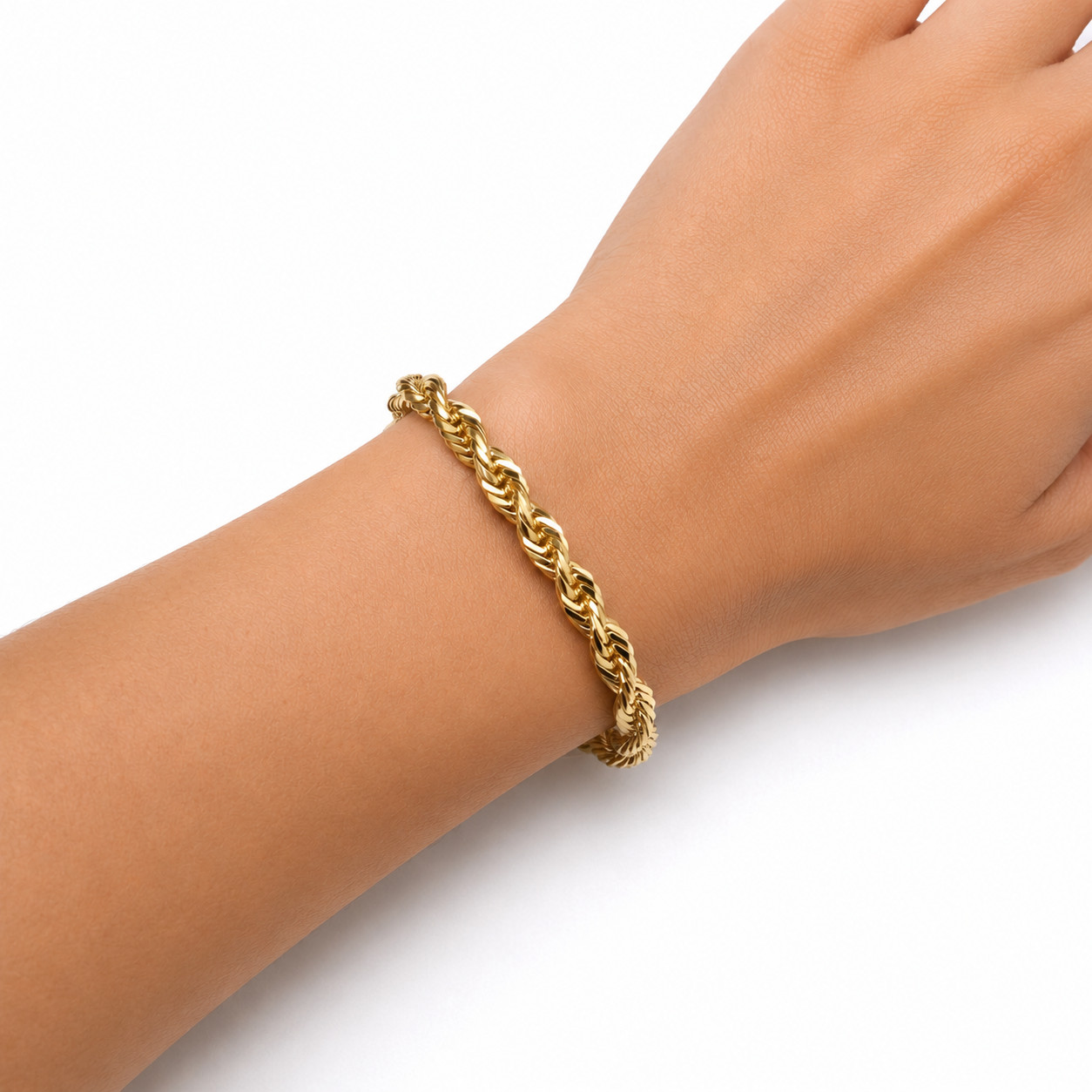 Real Italian 1/200 Diamond Cut 14K Yellow Gold Overlay Oro Rope Bracelet Pulsera