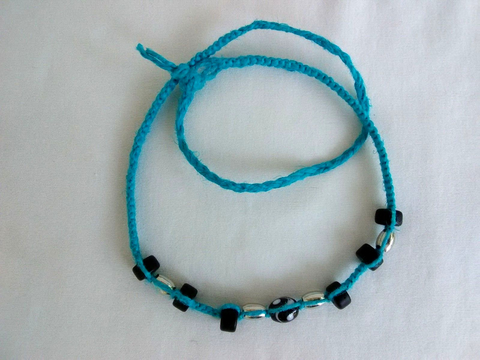 Beaded HEMP SURFER ADJ., NECKLACE Hand Crafted Macrame 20″ US SELLER New