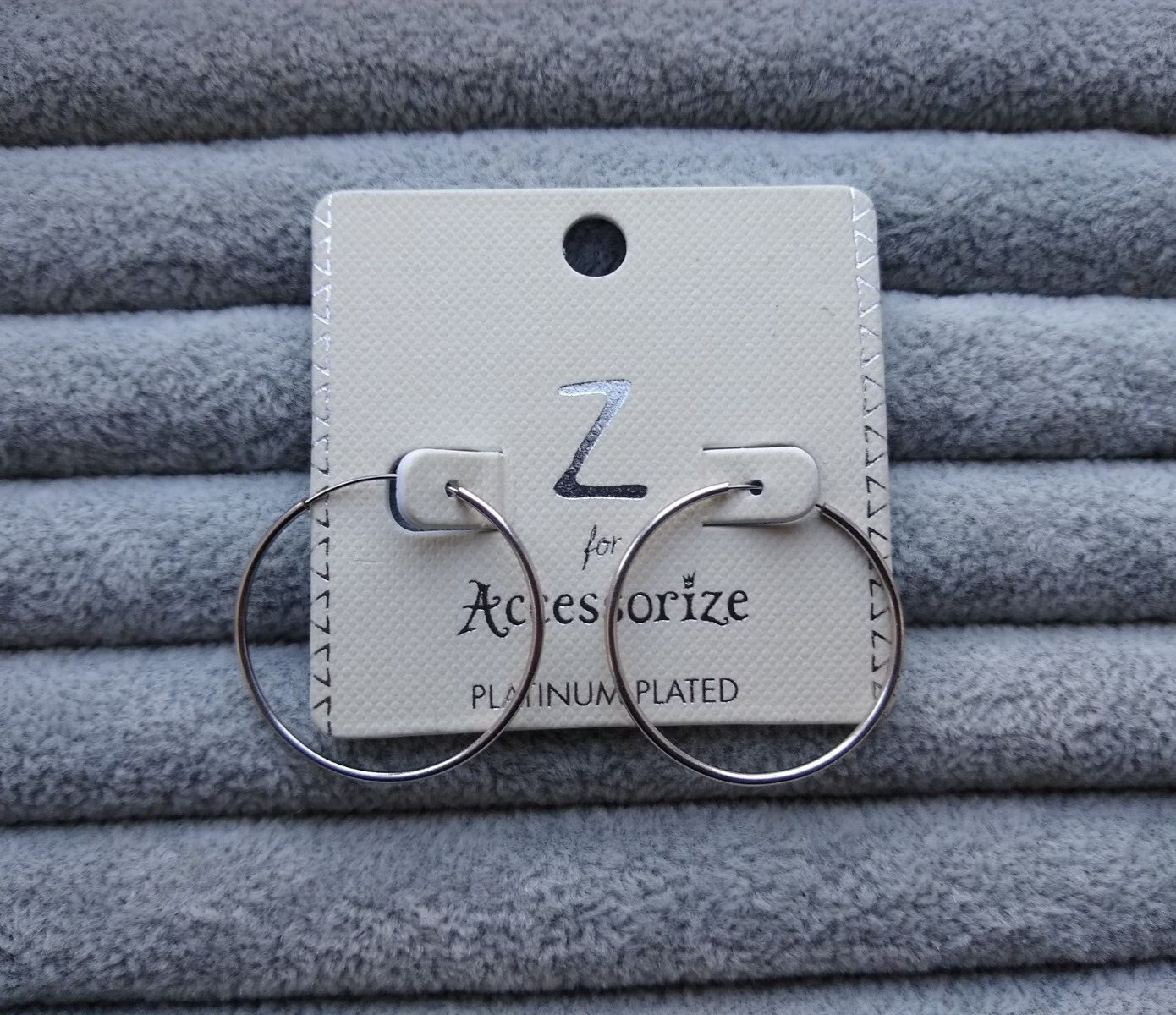 Z for Accessorize Platinum Plated Hoop Earrings 2.5cm Everyday Classic Gift New