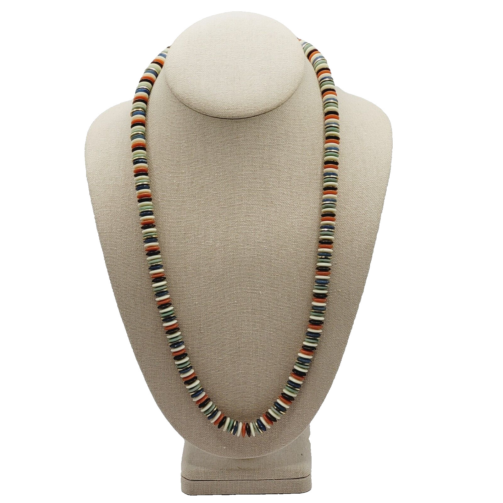 Button and Thread Like Bead Colorful Disc Heishi Style Vintage Necklace 25 In