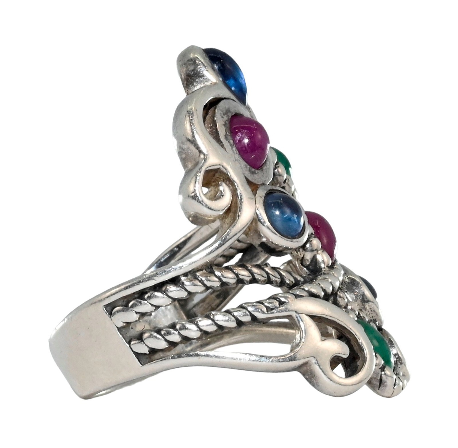Paz Creations PZ Israel Sterling Silver 925 Ruby Sapphire Emerald Ring! Size 5!