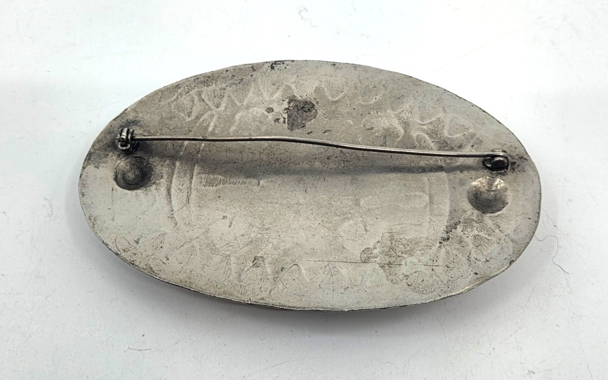 Vintage Navajo Style Fred Harvey Era Brooch Turquoise & Nickle Silver
