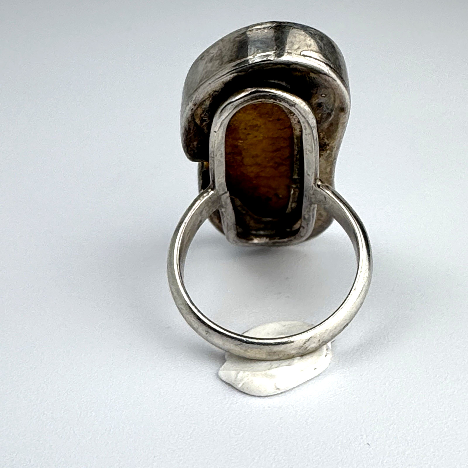 Vintage 12.8g Sterling Silver 925 Modernist Butterscotch Amber Large Ring Size 7