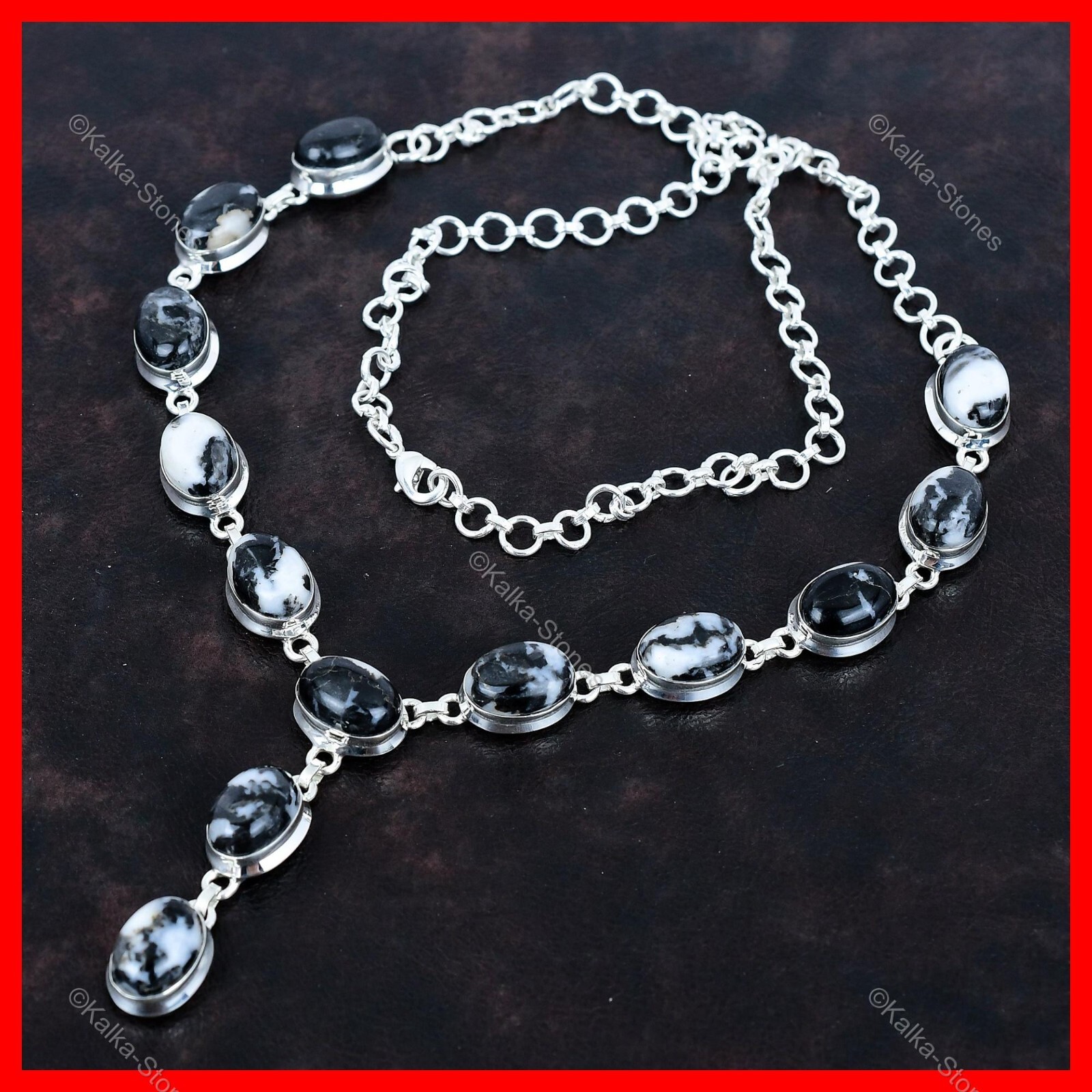 Oval White Buffalo Turquoise Stone Boho Chain Bezel Necklace Jewelry 925 Silver