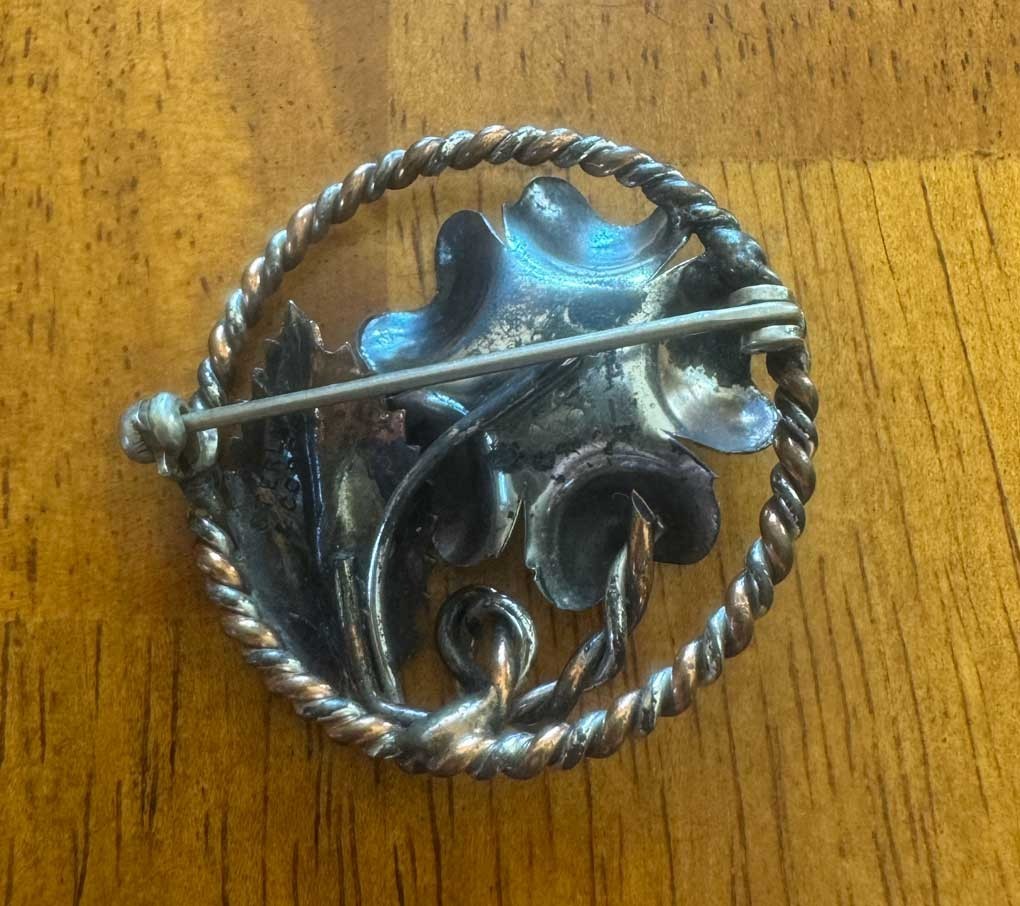 Antique Mixed Metal Sterling Copper Flower Brooch- Mid-20th Century 1940-1960