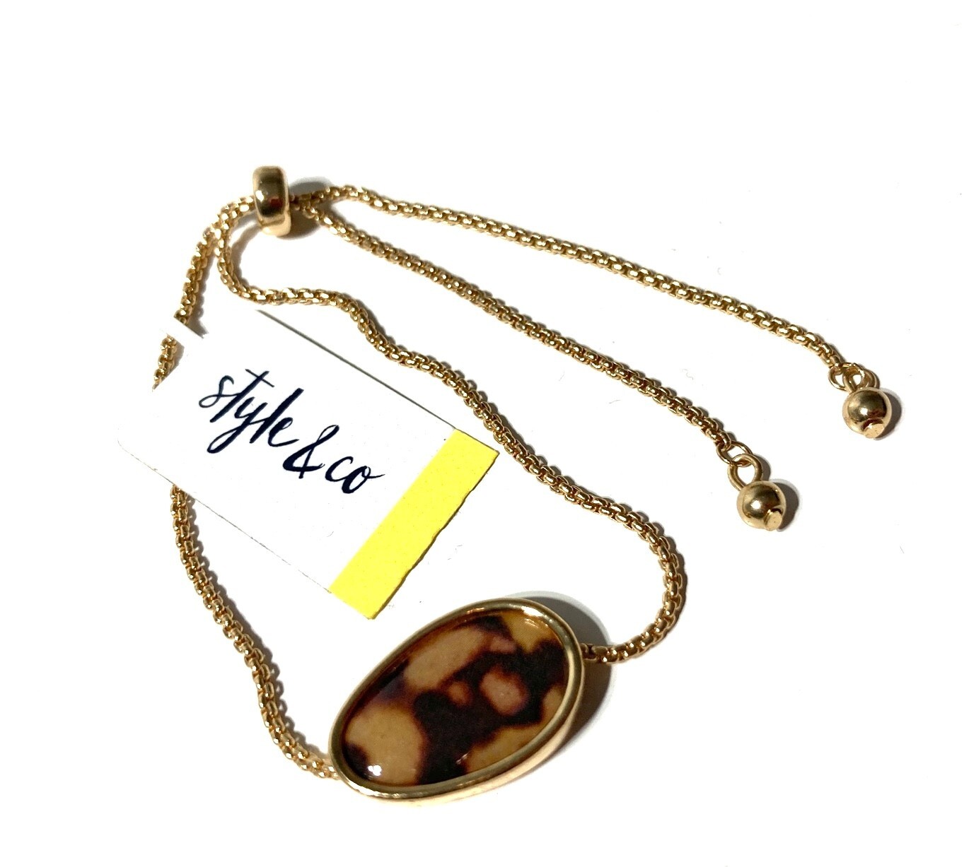 NEW STYLE & CO IMITATION PEARL GOLD-TONE TORTOISE-LOOK SLIDER BRACELET NWT 11″