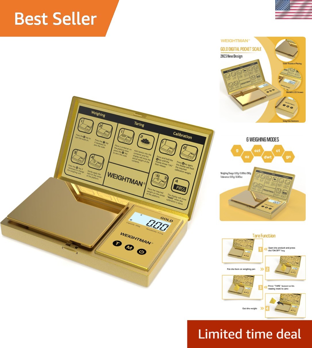 Compact Mini Digital Scale 200g – Gold Titanium Display, Tare Function Included